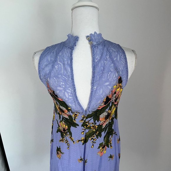Free People Intimately Marsha Blue Floral Print Lace Slip Mini Dress X-Small XS - Picture 8 of 11